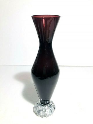 Murano Style Art Glass Mid Century Lines Vase - Black Amethyst - Purple