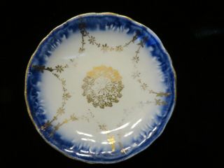 Antique Flow Blue Butter Pat With Gold Garland Accent Scalloped Edge