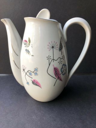 Vintage Royal Grace Fine China Teapot Coffee Pot Mid Century Japan Pink & Grey