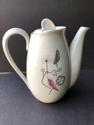 Vintage Royal Grace Fine China Teapot Coffee Pot Mid Century Japan Pink & Grey 2