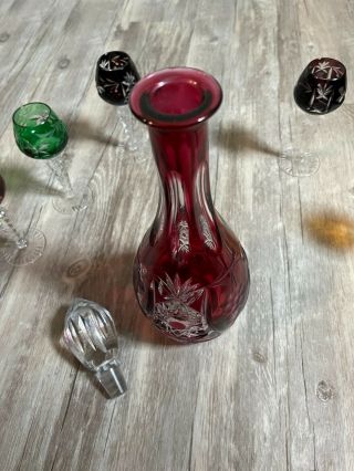 Bohemian Cut To Clear Decanter With Bohemian Cut To Clear Glass Set (6) Colored