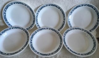 Set Of 6 Vtg Corelle Old Town Blue Flat Rimmed Soup Pasta Bowls 8 - 1/2 " Nos Onion