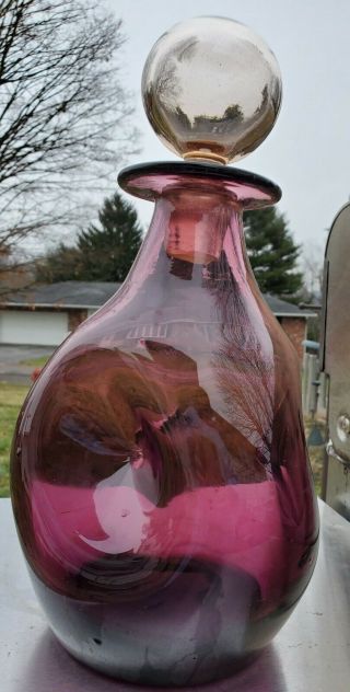 Vintage Purple Blenko Glass Pinched Decanter Bottle W/ Stopper Mid - Century 13 In