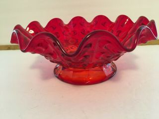 Vintage Ruby Red Glass Compote/fruit Bowl Scalloped Edge,  Pedestal,  10 Inches