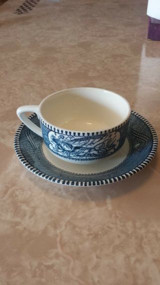 Vintage Currier And Ives Coffee Tea Cup And Saucer Royal China