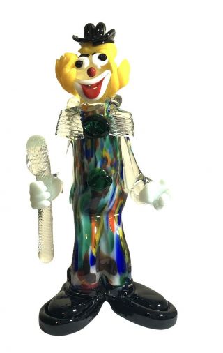 Vintage Murano Glass Clown Hand Blown Art Figurine Italy Multi Color
