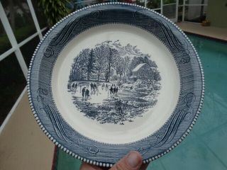 Royal China Usa Currier And Ives Blue 10 " Early Winter Pie Plate Excel Cond