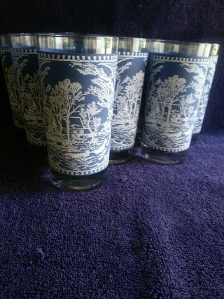 Vintage Currier And Ives Set Of 8 Tumblers - 12 Oz Water Glass By Royal