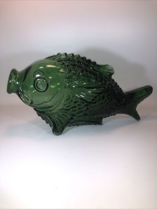 Vintage Fish Decanter Green Glass Large 15” Long Mcm