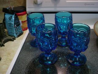 Set Of 4 L.  E.  Smith Blue Moon & Star 6 " Tea Water Glasses