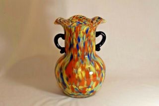Vintage Glass Vase Trophy Glass Vase End Of Day Splatter Design.  10 " Tall