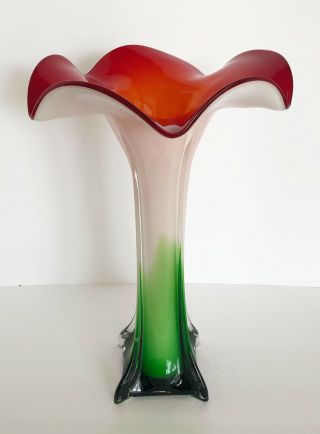 Vintage Art Glass Hand Blown Vase Tulip Jack In The Pulpit Vase 14 " Tall
