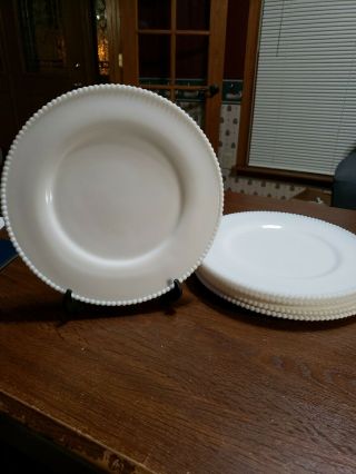 Set Of 5 Vintage Westmoreland White Milk Glass Beaded Edge Dinner Plates 10 1/4 "