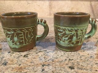 Frankoma Pottery Aztec Green Mugs 7c 2 Each