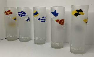 Vintage Frosted Nautical Ship Signal Flag Tom Collins Cocktail Glasses - Set Of 5