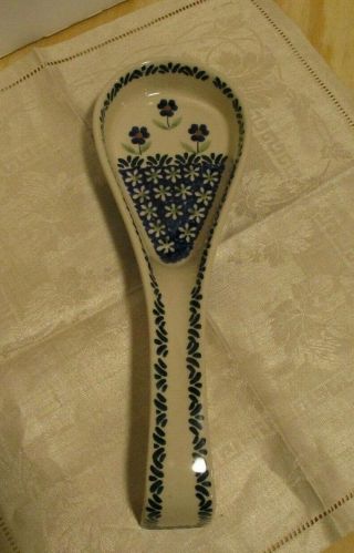 Manufaktura Boleslawiec Poland Pottery Spoon Rest Blue Flower Design