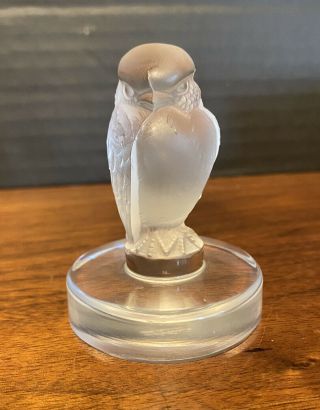Lalique Frosted & Clear Hawk / Owl Paperweight Signed On Bottom 2 1/2” X 2”