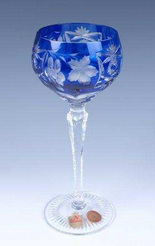 Nachtmann Traube 8.  25 " Cobalt Cut Crystal Hock Wine Glass Blue