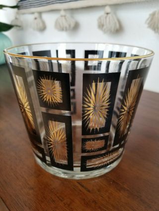 Vtg/mid - Century Modern/mcm Gold Atomic Starburst,  Black Frames Glass Ice Bucket