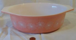 Mid Century Vintage Pink Daisies Pyrex Oval Casserole Dish No Lid Great Conditio