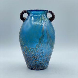 Dale Tiffany Aqua Blue Favrile Art Glass Copper Infused Handled Vintage Vase