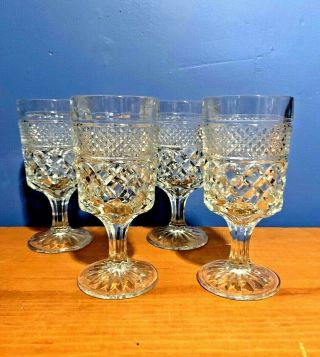 Vintage Crystal Water Goblets Wine Glasses - Set Of 4