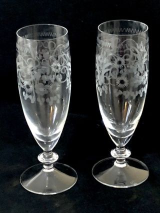 Theresienthal Crystal 2 Champagne Flutes Glasses Sinfonie Cut Flowers Swags Line