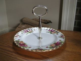 Royal Albert England Old Country Roses 8 1/4 " Handled Serving Plate 1962