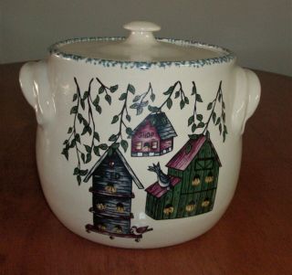 Birdhouse By Home & Garden Party Bean Pot With Handles Vines Cookie Jar