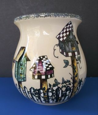 Home & Garden Party Birdhouse Stoneware Crock/utensil Holder/vase 2005 Euc