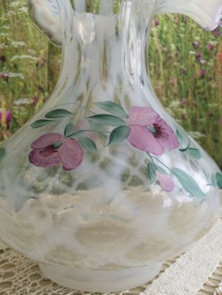 Vintage Fenton Hand Painted Pink Crest Opalescent Diamond Vase.  STUNNING 2