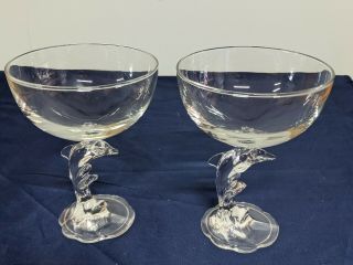 2 Luminarc Verrerie D’arques Crystal Champagne Wine Glasses Dolphin Stem