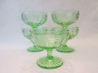 Set 5 Sherbet Cups Vintage Hocking Glass Depression Green Cameo Ballerina: Exc