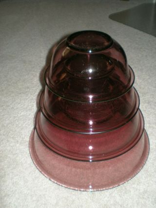 Vtg Pyrex Set Of 4 Cranberry Nesting Mixing Bowls 322 323 325 326 Usa