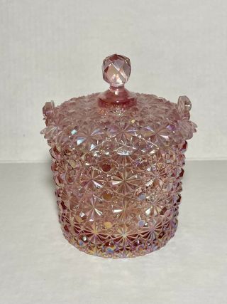 Vintage Fenton Pink Daisy Button Art Glass Ice Bucket Covered Candy Dish Opal