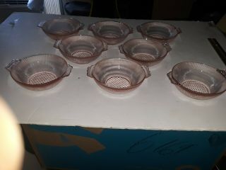 Vintage Pink Homespun Fine Rib Depression Glass Small Berry Bowls Set Of 8