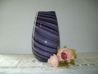 Large 12  Art Glass Vase Purple / Amethyst With White Swirls