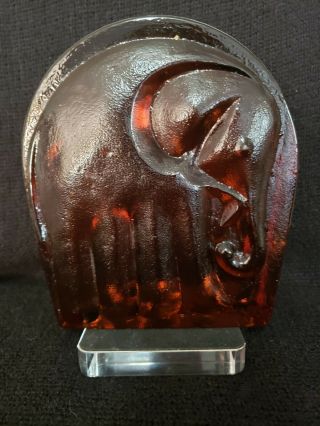 Vintage Amber Blenko Glass Elephant Bookend (one Only)