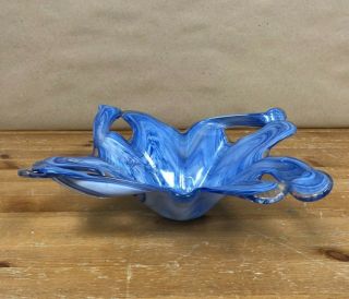 Murano Glass Dish Bowl Blue And Clear Art Sculpture Vintage Mid Century Style