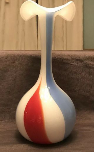 Stunning Largehand Blown Art Glass Vase Red White Blue - 16”h X 18” Tall