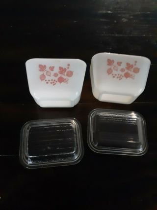 2 Vintage Pink Gooseberry Pyrex Refrigerator Dish With Lid