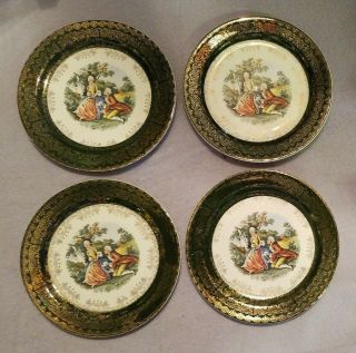 4 Green Border Taylor Smith Taylor Colonial Couple Bread/butter Plates 7