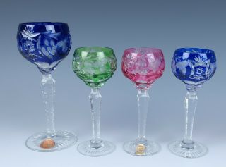4 Vintage Nachtmann Traube Cut Crystal Sherry Cordial Multi Color Glass Bohemian