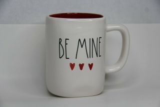Rae Dunn Valentines Day Ll " Be Mine " With Hearts Mug & Red Inside By Magenta