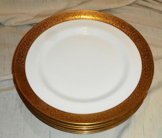 5 Antique Redon P.  L.  Limoges France 10 1/2 " Dinner Plates Gold Trim
