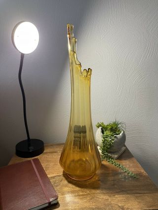 Vintage L.  E.  Smith Large Glass Swung Amber Vase