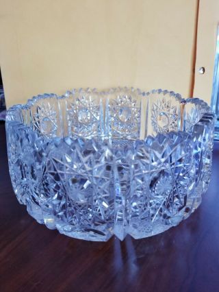 Vintage Crystal Bowl Large Sawtooth Edge 10pointed Star 7 3/4 " Wide 3 3/4 " High