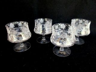 Cambridge Wildflower 3121 Set Of 4 Oyster/cocktail Glasses 4 1/2 " Clear Etched