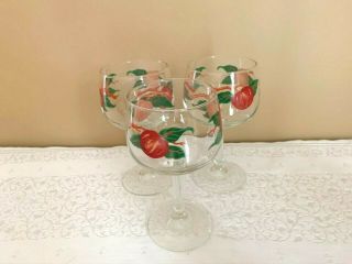 Franciscan Apple Pattern 6 ½” Wine Water Goblets/glasses - Set Of 3 Signed