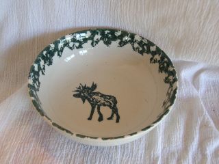 Tienshan Folk Craft North Country Green Sponge Moose Stoneware Soup Cereal Bowl